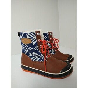 Keen Shoes Womens 7 Brown Blue Leather Elsa Boots Waterproof Hiking Outdoor